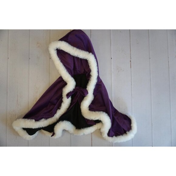 Bridal Wedding Purple Cape Faux Fur Shawl Wrap Velvet Cloak - Size 2XL, NWOT - Picture 6 of 6